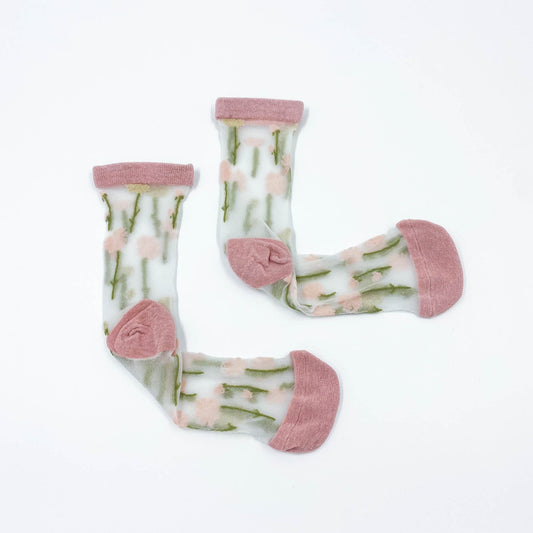 Blush Floral Mesh Socks