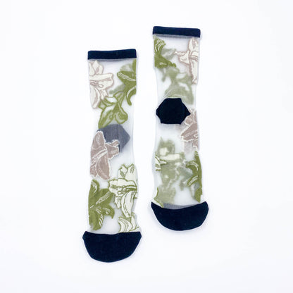 Lilies Floral Mesh Socks
